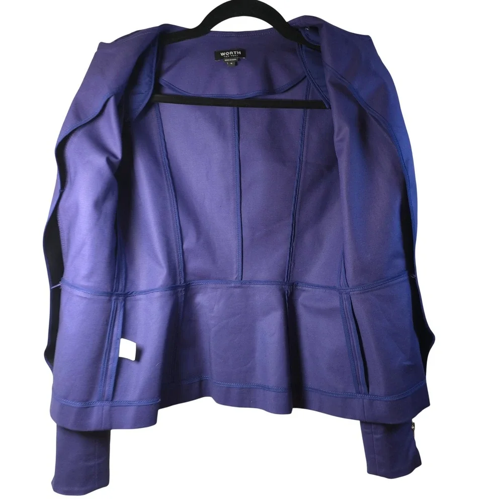 Worth New York Blue Zip Front Jacket Pencil Skirt Set Womens 4 Career Structured